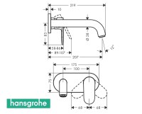 MEDIDAS MONOMANDO LAVABO MURAL VERNIS BLEND HANSGROHE